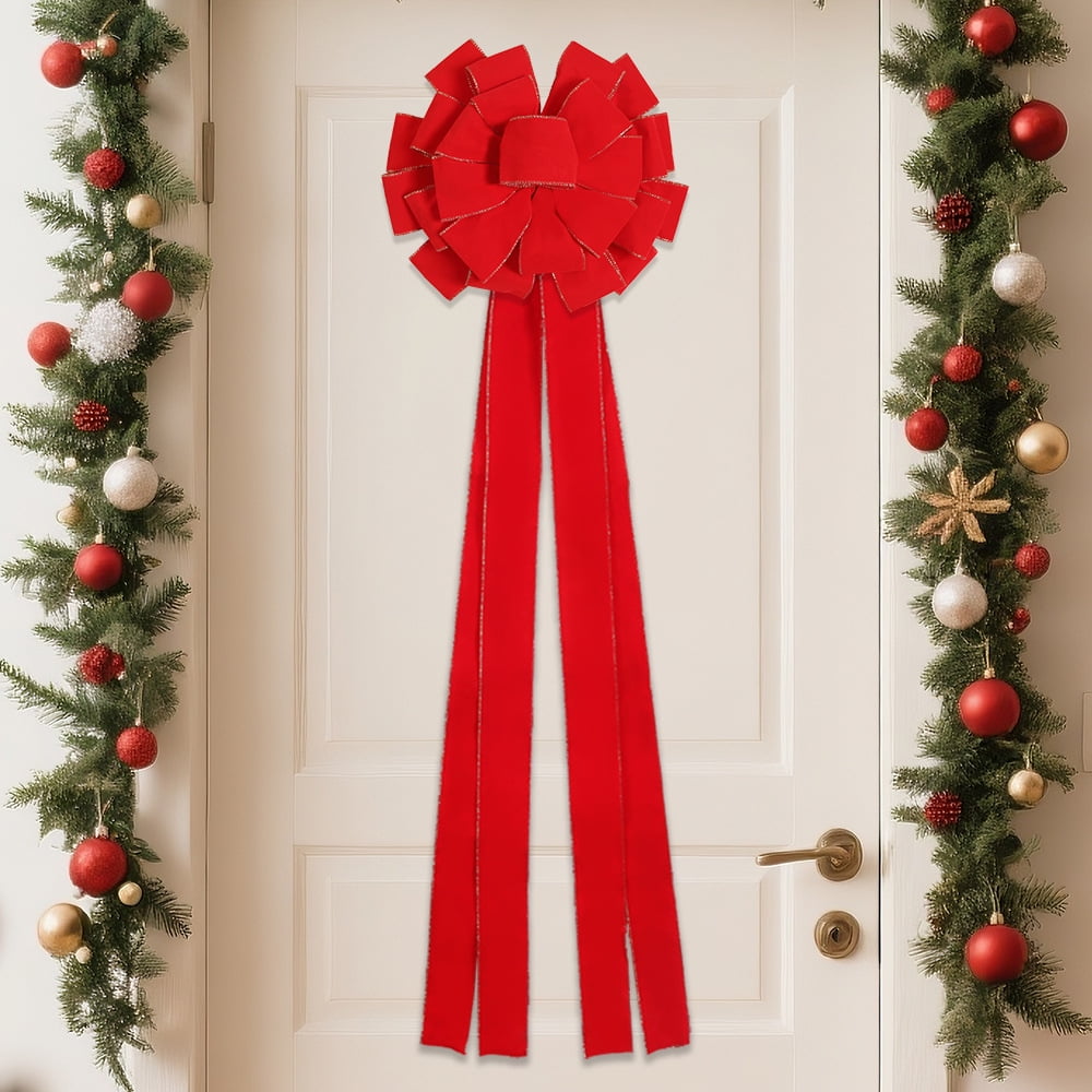 Dalrosia Extra Large Christmas Tree Topper Bow Bulk Red Velvet Ribbon with Golden Wire Christmas Wreath Bows for Xmas Winter Party Indoor Outdoor Supplies