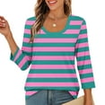 thumbnail image 7 of hotojiny T Shirts for Women Spring Fashion Striped Crew Neck Casual Tops Summer Soft 3/4 Sleeve Loose Tees Clothes, 7 of 7