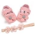 thumbnail image 2 of Huowey Baby Girl Sneakers With Headband Cute Cartoon Embroidery Bow Elastic Strap Canvas Shoes Soft Sole Anti- Breathable Lightweight Walking Footwear Sandals Socks,Pink,12-18 Months, 2 of 4