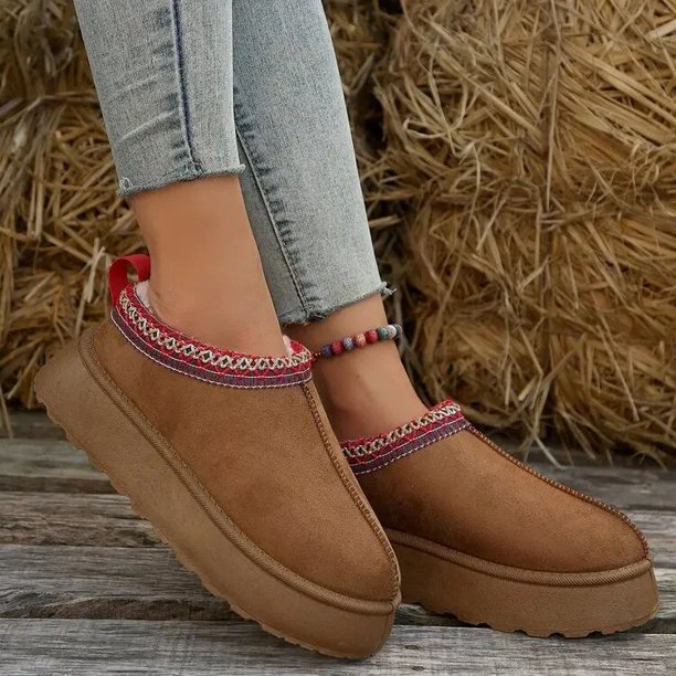 Nuevo invierno Retro mujer nieve cálido gamuza cuero mocasines perezosos Botas zapatos mujer señora plana Bottine Botas zapatos 2023
