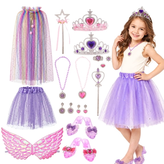 Princess Toys, Princess Girls Dress Up for Toddler, Pretend Role Play Toy with Wings, Jewelry, Shoes, Princess Wand, Costume Set for Girls 3-6