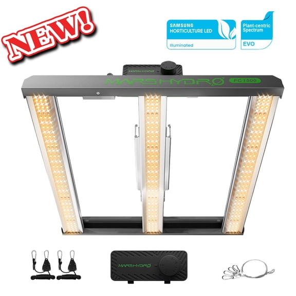 Mars Hydro Smart Dimmable FC 1500 Samsung 301H EVO  Commercial Dimmable Full Spectrum LED Grow Light for 2x2ft Indoor Plants Grow Tent Kits