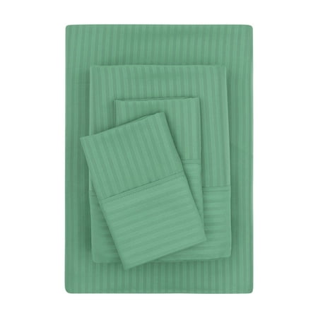 Mainstays Super Soft Brushed Microfiber Bed Sheet Set, Green Sage Embossed Stripe, Queen, 4 Piece