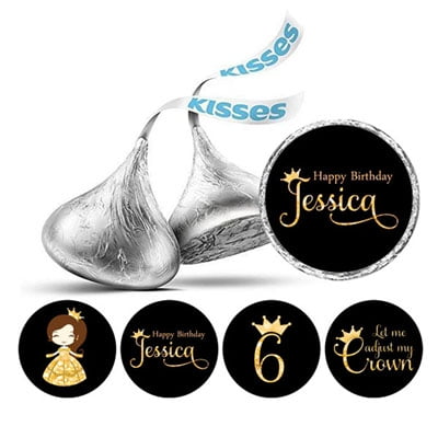 Darling Souvenir 190 Pcs Princess 6th Birthday Custom Stickers chocolate Candy Labels-Black