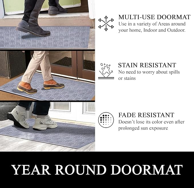 A1HC Indoor Outdoor Mat, Front and Back Entrance Welcome Mats, Front Door Patio Mats 24x36 Inches, Non-Slip Easy Clean Entrance Washable Large Size Doormats, Light Grey