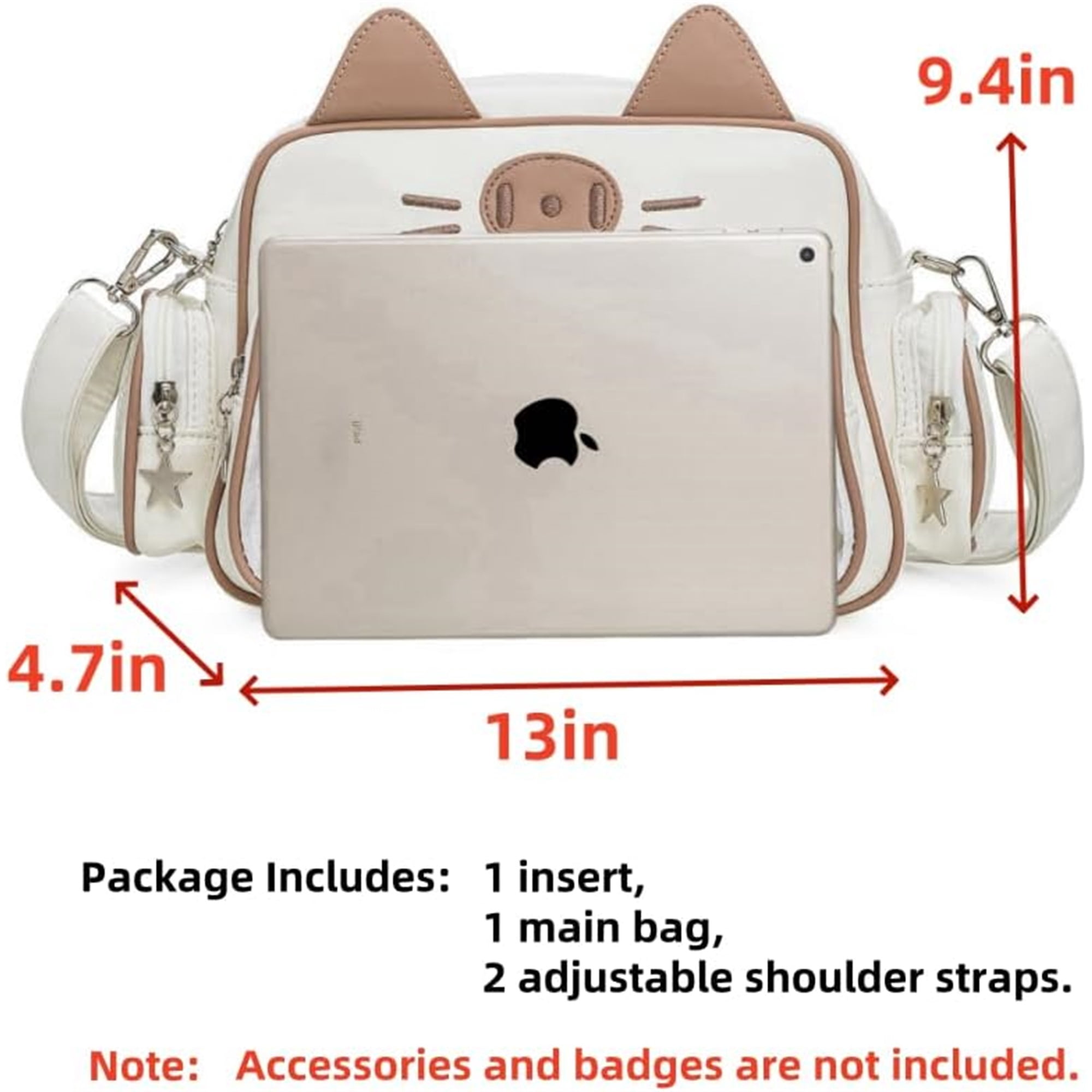 SQDWYGUO Kawaii Ita Bag Backpack with Insert Cute Cat Crossbody Shoulder Bag Big Capacity Japanese Pin Display Bag,White,outdoor