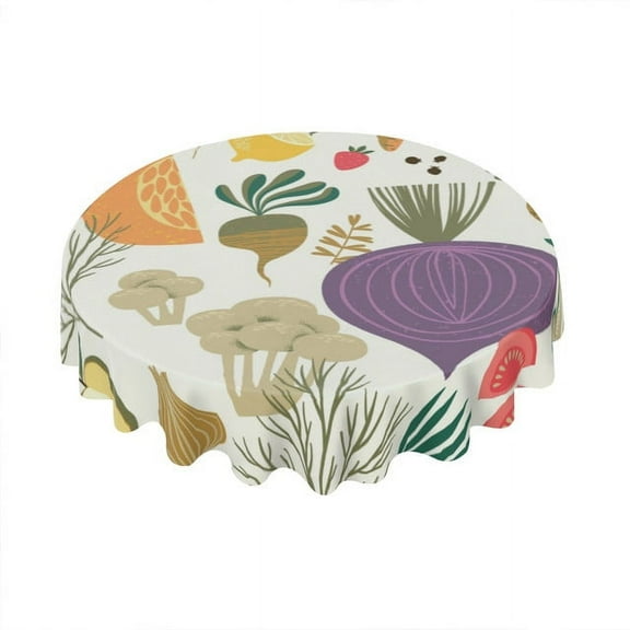 Eveokoki Round Vinyl Tablecloth 60 inch Vegetables And Fruit Tablecloth Waterproof Oilproof Tablecloth Wipeable Tablecloth Decorative Table Cover Picnic Tablecloth