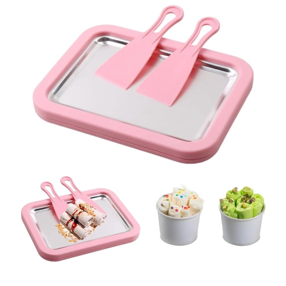 FYHALE Rolled Ice Cream Maker - At Home Ice Cream Rolled Maker Kit, Easily Make Your Own Ice Cream Rolls, Smoothies, Frozen Yogurt, Fruit Sorbets, and Gelato at Home, with 2 Spatulas (Pink)