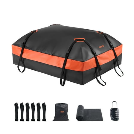 VEVOR Car Rooftop Cargo Carrier Bag, 21 Cubic Feet Car Roof Cargo Carrier, 100% Waterproof Heavy Duty 840D PVC Roof Luggage Bag for Vehicle with/without Rack- with Lock, Non-Slip Mat, 6 Door Hooks