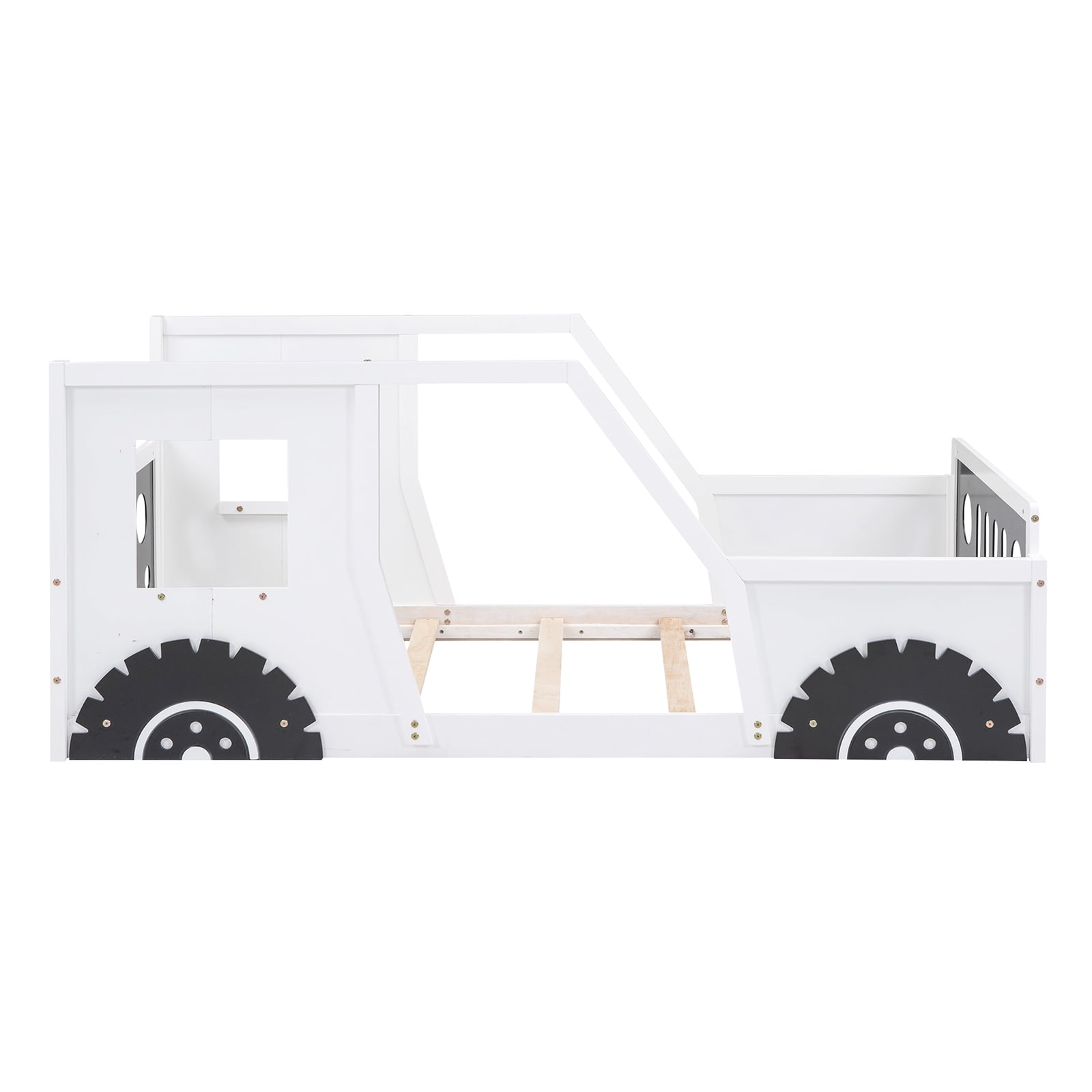 YANSHE Twin Size Bed Frame Car-Shaped, Floor Bed Frame With Wheels And Doors, Wooden Construction, Car Bed Frame, Slats Supports, No Box Spring Needed