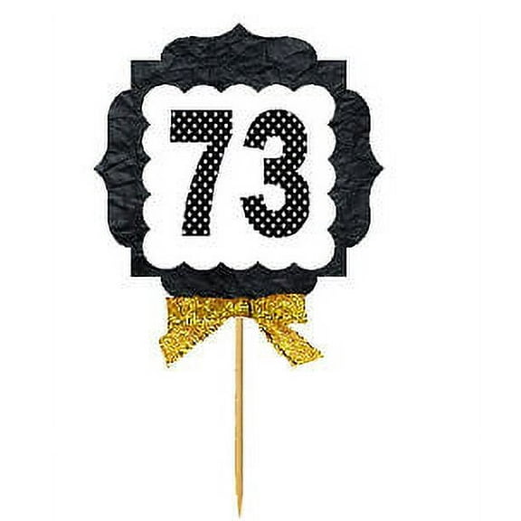 73rd Birthday / Anniversary Gold Ribbon Hand Crafted Novelty Cupcake Decoration Toppers / Picks -12ct