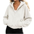 thumbnail image 5 of Hoodie for Women Half Zip Hoodie Drawstring Sweatshirt with Kangaroo Pocket Solid Color Ribbed Cuffs Cropped Long Sleeve Warm Winter Pullover Top, 5 of 7