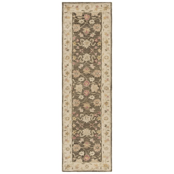SAFAVIEH Antiquity Driskoll Traditional Floral Wool Runner Rug, Olive Grey/Beige, 2'3" x 12'