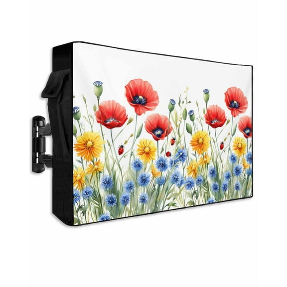 Watercolor Floral Outdoor TV Cover 40 to 43 Inch Weatherproof, Independence Day Botanical Flowers 600D Oxford TV Covers with Waterproof Zipper, Outside Flat TV Screen Protector Size 40"Wx25"Hx4.5"D