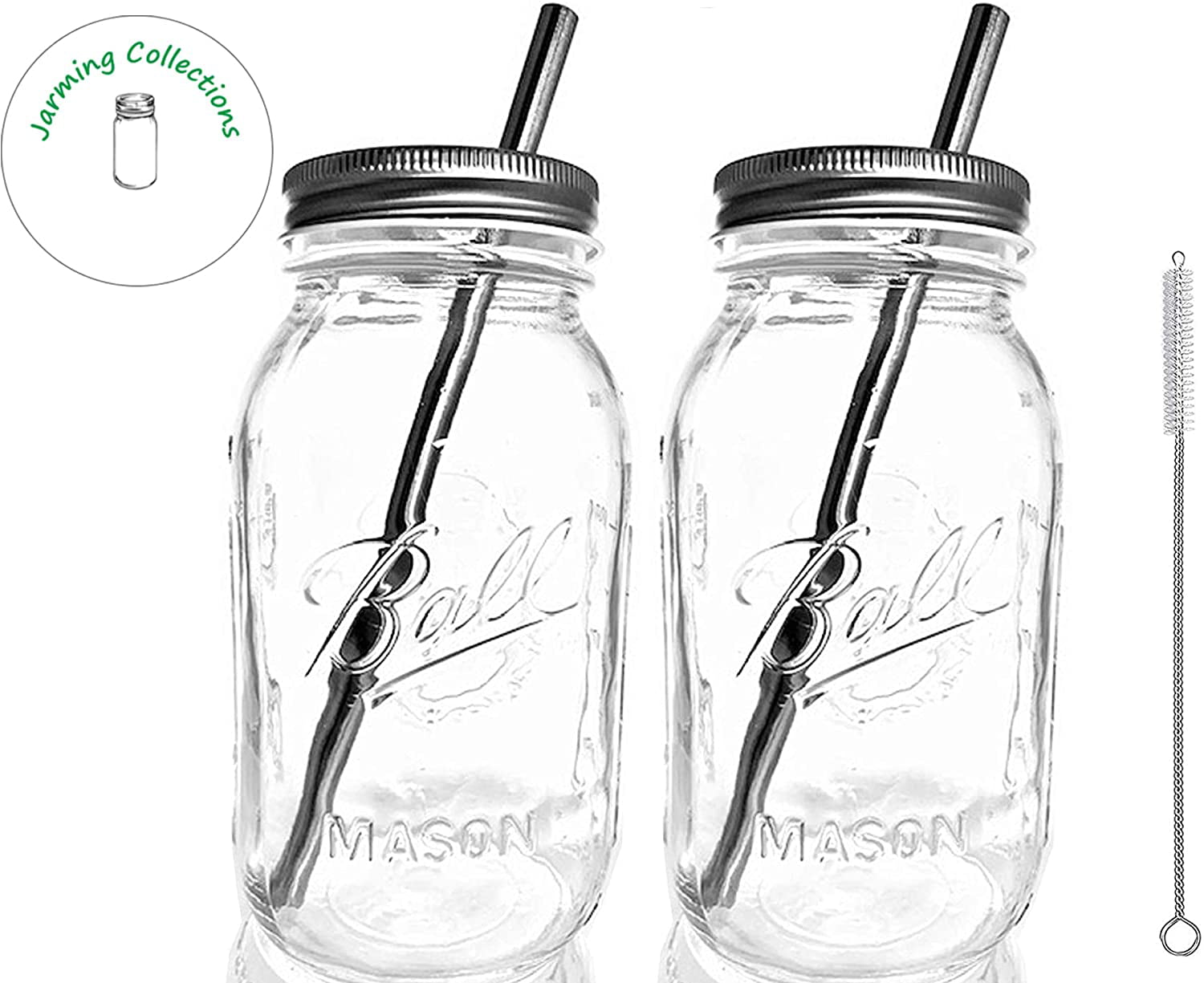 Two Wide Mouth Mason Jars Mugs,One with Handle,the Other without,Include Two Plastic Straws（Color Random ）,One Stainless-steel Straws and One Sealed Lid,Each 16-ounce,Fashion Drinking Glasses Include Two Plastic Straws（Color Random ） IGLYS 