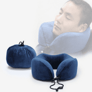 Honana Blue Slow Rebound Memory Cotton Neck Pillow U Type Pillow Storage Pouch Travel Pillow