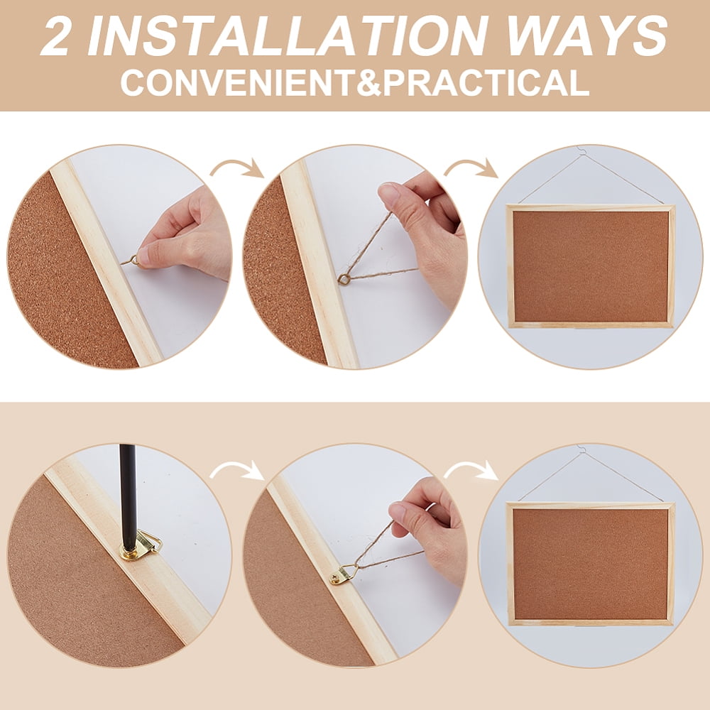 4Pcs Rectangle Cork Bulletin Board Message Board for Home Office School with Zinc Alloy Hook Hangers Tan 400x300x14mm for making