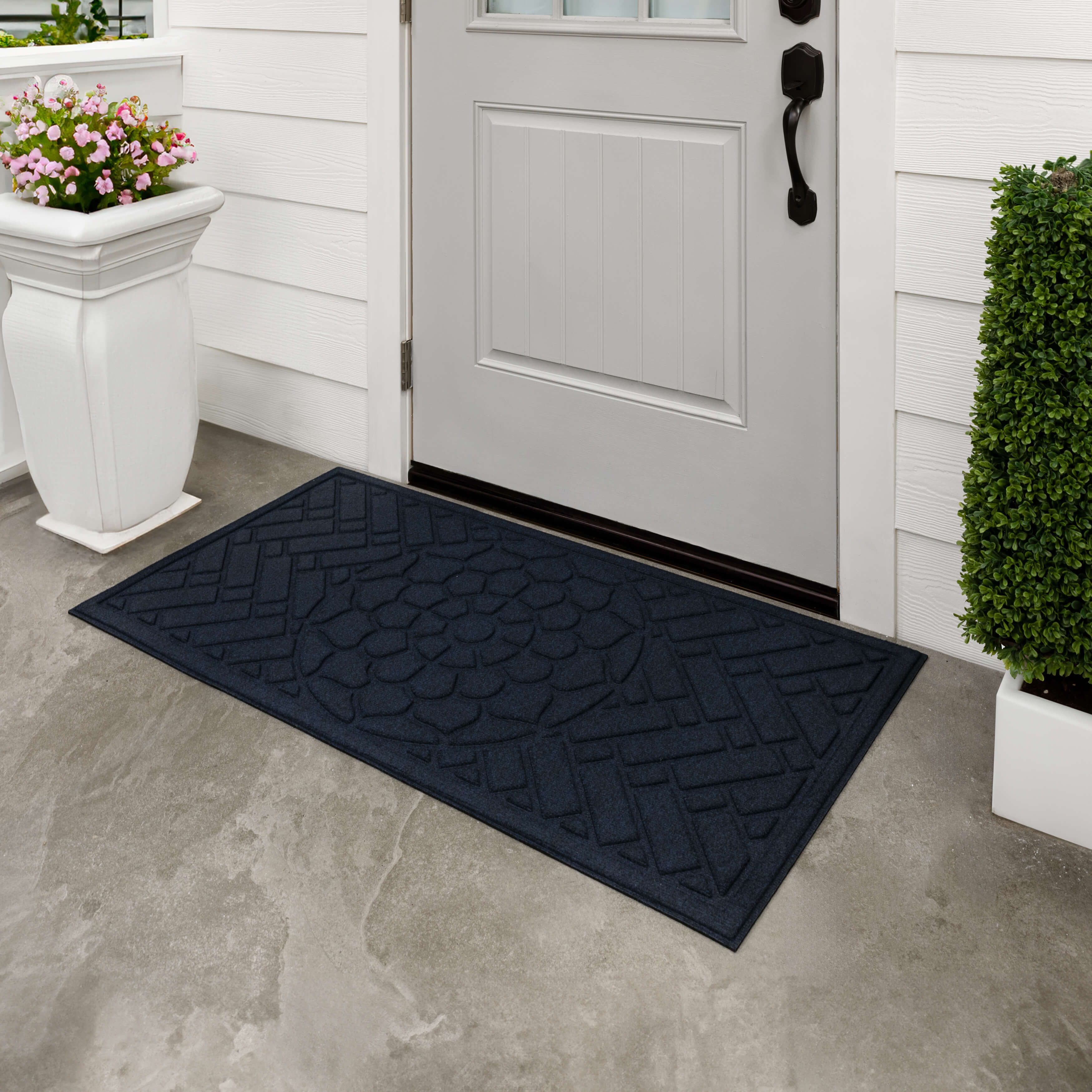 Mohawk Home Entry Recycled Rubber Non-Slip Indoor Outdoor Stoney Medallion Blue Oversize Doormat, 2' X 4'