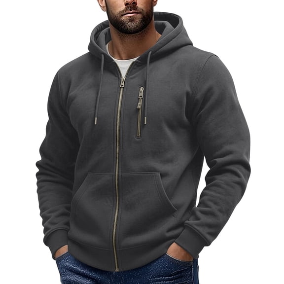 Fnooota Mens Zip up Hoodies, Long Sleeve Casual Fleece-lined Lightweight Fall Outerwear with Pockets Gray Size S-3XL