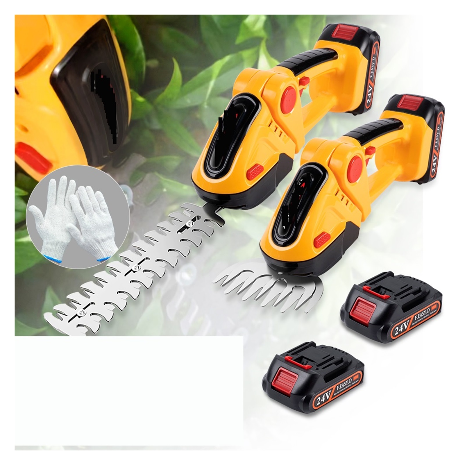 2 In 1 24V Cordless Electric Hedge Trimmer 20000RPM Rechargeable Handheld Household Shrub Weeding Pruning Mower Garden Tools ,2 IN 1 Trimmer & Edger