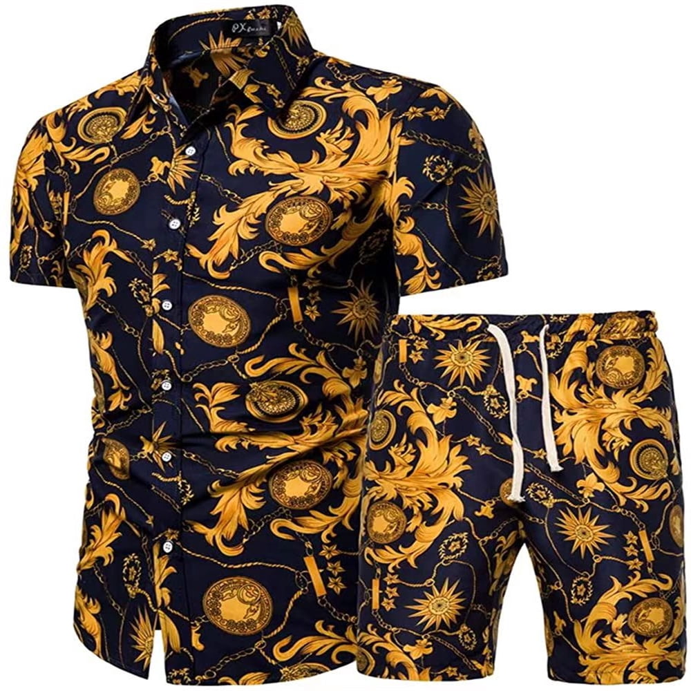 Visesunny Men's Hawaiian Shirt - Peach Tropical Print, Short Sleeve, Medium - View #6