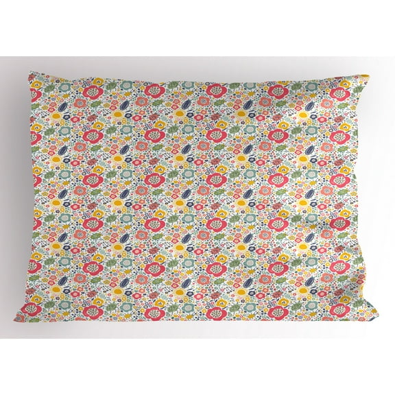 Ambesonne Colorful Pillow Sham, Summer Nature Doodle, 26" X 20", Multicolor