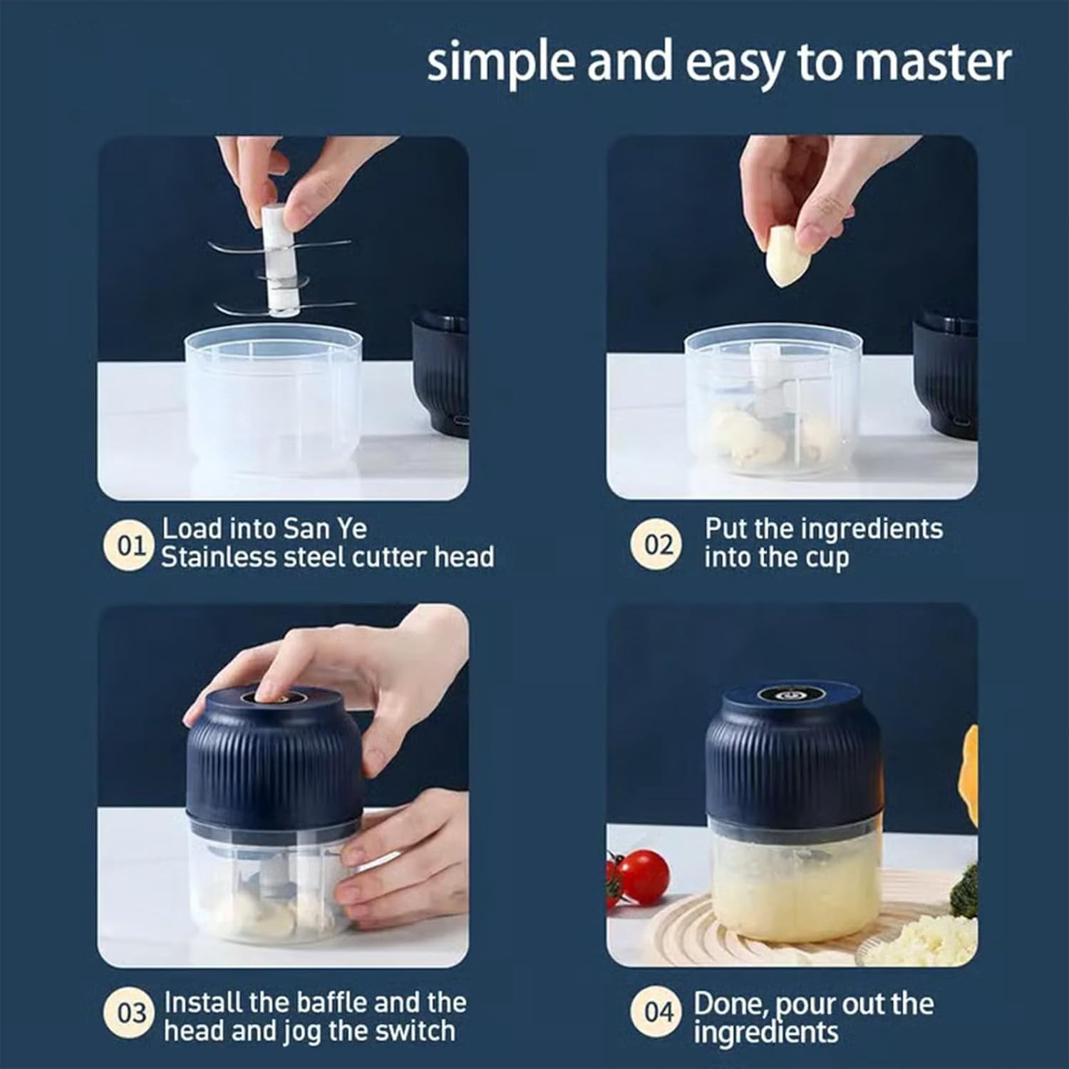 2026 Upgrade Electric Garlic Chopper, Mini Portable Veggie Chopper, USB Charging Wireless Food Processor for Mashing Onion, Chili, Ginger