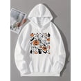 thumbnail image 2 of Sudadera con capucha con bolsillo de canguro con estampado de Halloween, sudadera con capucha de manga larga informal con cordón, ropa de mujer, 2 of 4
