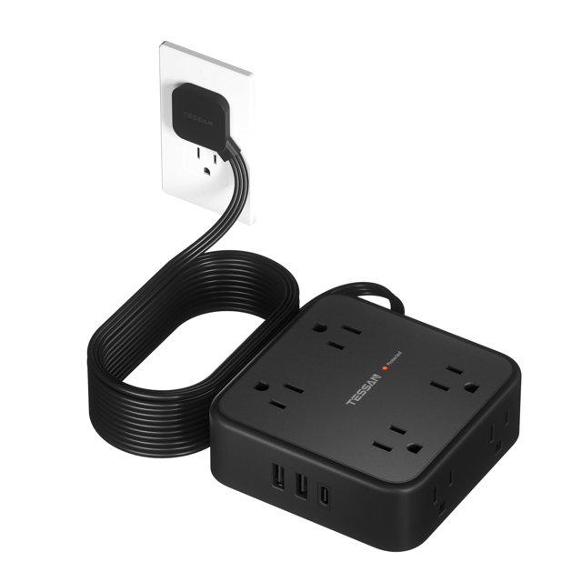 Cable de extensión TESSAN de 15 pies con protector contra sobretensiones, 8 salidas, 3 USB
