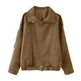thumbnail image 5 of Women's Suede Lapel Motorcycle Jacket, Batwing Sleeve Short Style Coat, Ribbed Trim Belted Outerwear, Casual Zippered Jacket with Pockets, Spring Streetwear Fashion, Oversized Comfort Top Khaki S, 5 of 8
