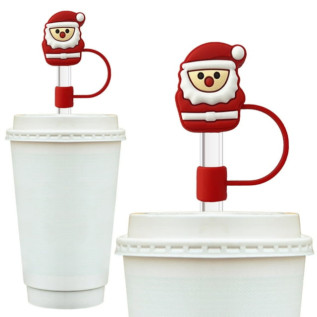 6Pcs Christmas Straw Cover Caps Reusable Drinking Straw Tips Lids Christmas Theme Silicone Straw Toppers Compatible For Straw Accessories For Christmas