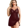 thumbnail image 3 of Avidlove Sexy Plus Size Lingerie Lace Nightgown Satin Sleepwear Sets for Women Dark Red X-Large, 3 of 5