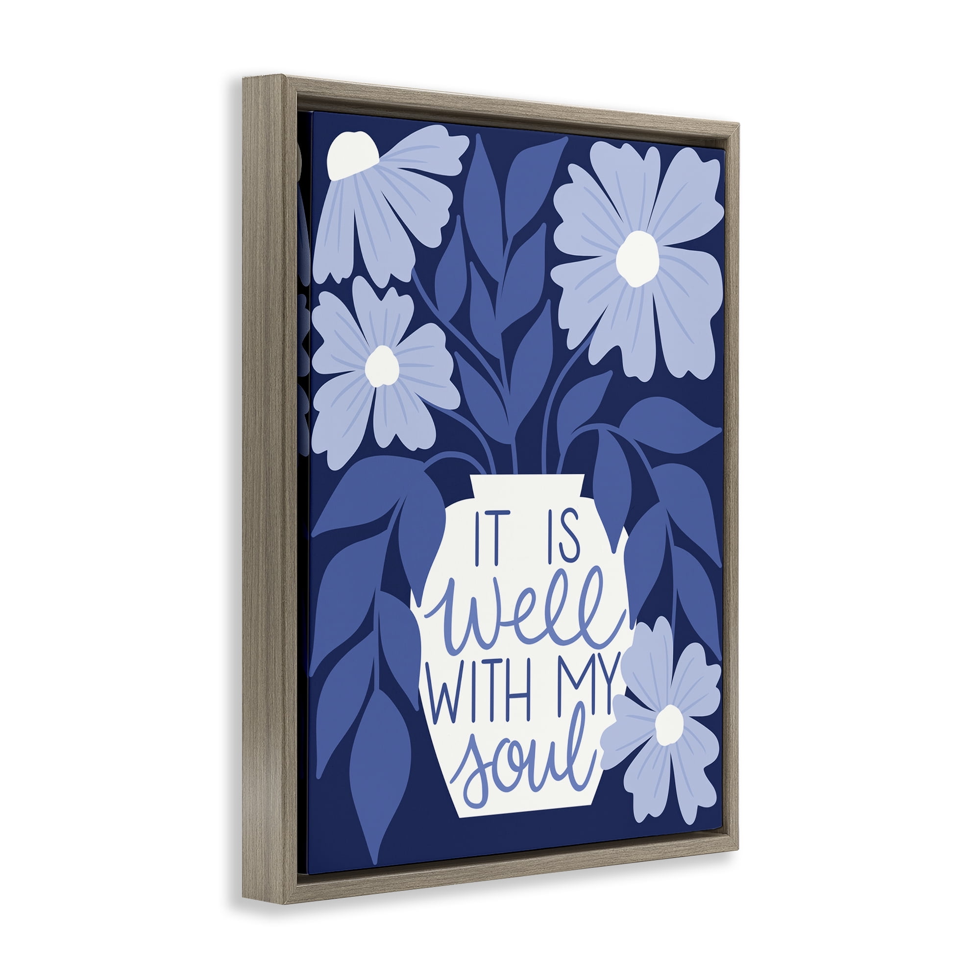 Stupell Industries Well With My Soul Florals Plants & Flowers Painting Brown Floater Framed Canvas Art Print Wall Art, 17 x 21