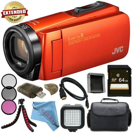 JVC Everio GZ-R460BUS Quad-Proof HD Camcorder with 40x Optical Zoom (Orange) + Sony 64GB High Speed UHS-I SDXC U3 Memory Card (Class 10) + 37mm 3 Piece Filter Kit + LED Light