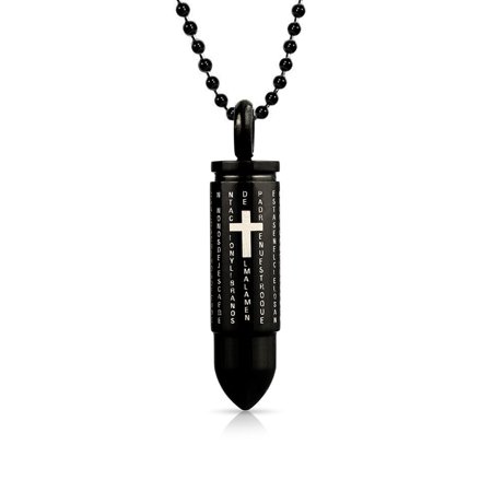 - Protection Religious El Padre Maestro Our Lords Prayer Bullet Pendant Necklace For Men Black Silver Stainless Steel
