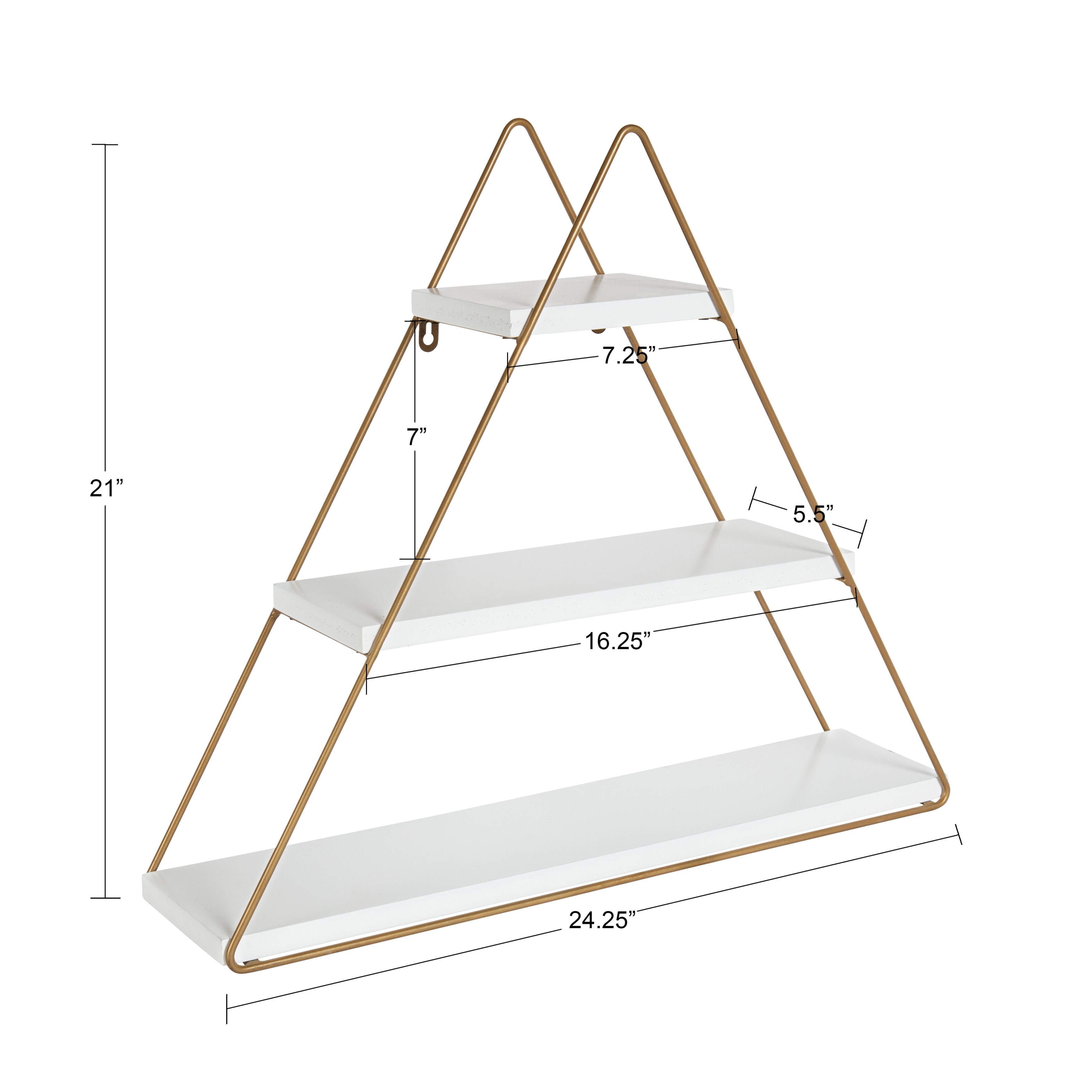 Kate and Laurel Tilde Metal Wall Shelves, 25 x 21, White and Gold, Three-Shelf Wall Organizer - image 3 of 6