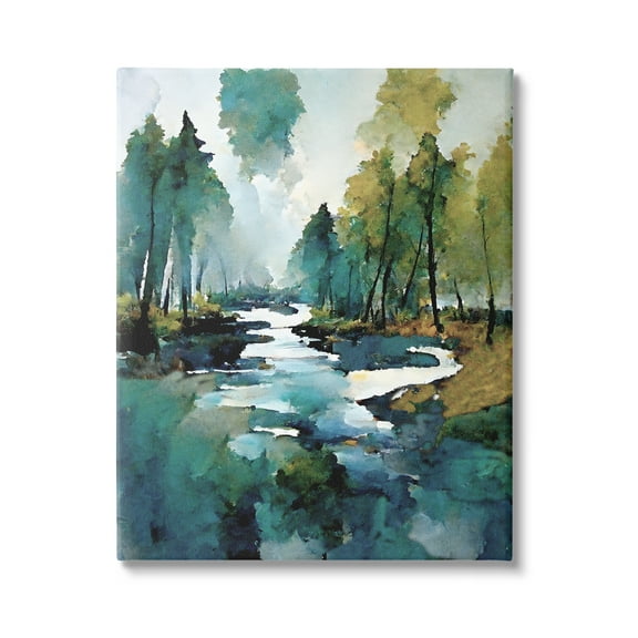 Stupell Industries Woodland Creek Painting Landscape Painting Gallery Wrapped Canvas Art Print Wall Art, 16 x 20