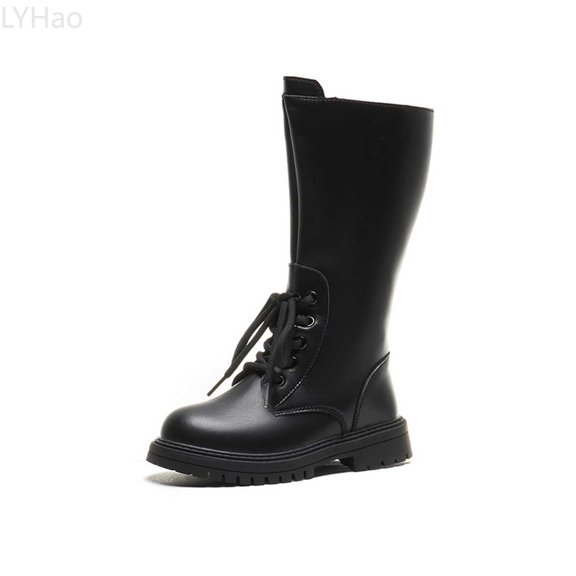 LYHao Girls Fashion Knee High Boots For Kids Stylish Leather Lace Up Tall Boots For Young Girls ,Girls Boots Sizes 11 Black(4.5-5 Years)