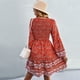 thumbnail image 4 of Vestido con mangas abullonadas, escote en V, largo, fruncido, estampado floral Vestido con escote en V, estampado floral Solución innovadora, 4 of 6