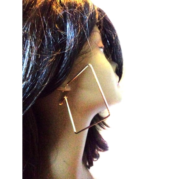 Large Square Hoop Earrings Shiny Gold Tone Hoops 3.5 inch Hoop Earrings