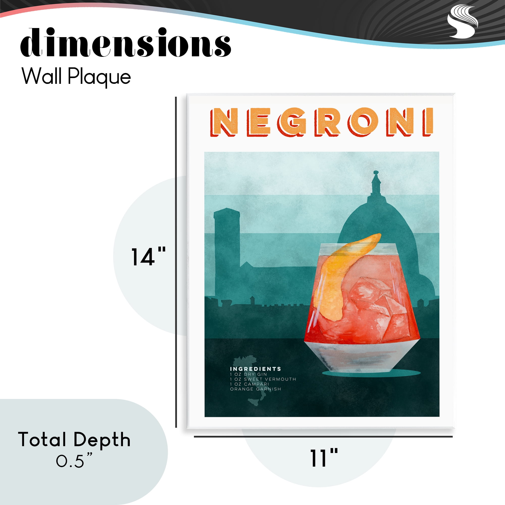 Retro Negroni & Architecture Wall Plaque Art, design by Brett Blumenthal