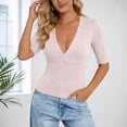 thumbnail image 2 of Daznico Women's V-Neck Surplice Short Sleeve Slim Fit T-Shirt Casual Stretch Top,M, 2 of 5