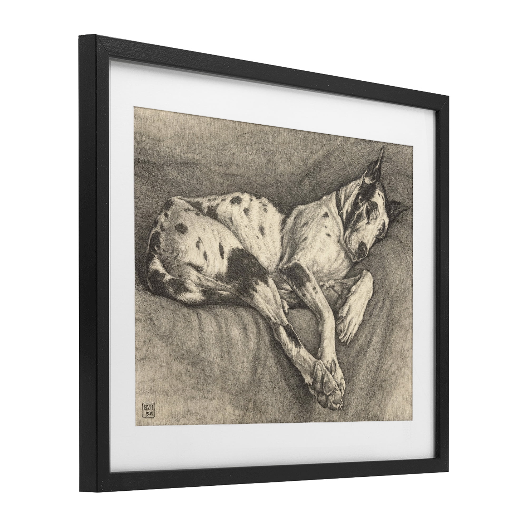 Stupell Industries Sleeping Hound Drawing Black Framed Print Under Glass, design by Bertha Van Hasselt