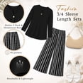 thumbnail image 5 of VDJ Womens 2 Piece Sets Fall Vacation Beach Travel Airport Outfits Casual Cruise 2026 Fashion 3/4 Sleeve Wide Leg Pants Matching Clothes, 5 of 10