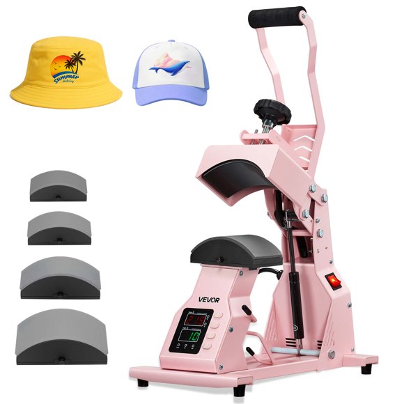 VEVOR Presse à Chaud pour Chapeaux pour Casquettes Presse à Chapeaux avec 4 Pcs Plateaux pour HTV Rose