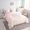 thumbnail image 2 of Castle Fairy Flower Balloon Letter H Twin Bedding Sets 7-Piece for Kids,Gradient Initial Bedding Comforter Set,Pink Reversible, 2 of 7