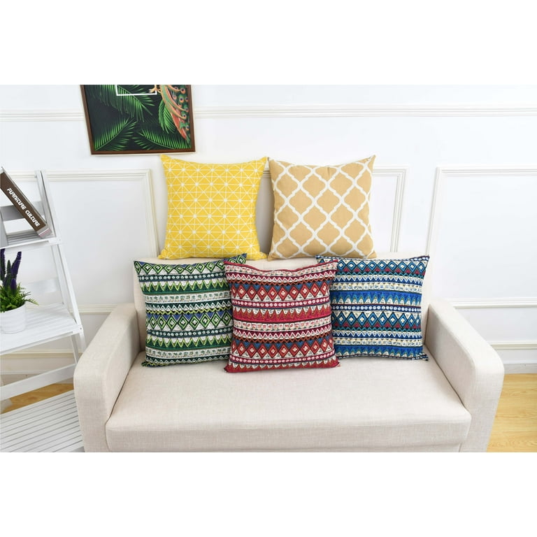 Colorful Pillow Covers 18x18 Set of 4 Multi Colored Throw Pillows Set Soft  Decorative Square Pillow Case Boho Throw Pillow Covers Set of 4 Sofa Accent