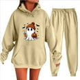 thumbnail image 2 of WTOBBY Women's Halloween Themed Pullover Hoodie and Jogger Pants Set, Cozy Casual Graphic Print Two Piece Lounge Wear for Women,Beige L, 2 of 5