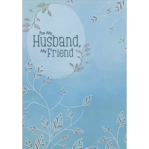Designer Greetings Blue and Silver Foil Leaves with Thin Silver Foil Vines on Blue Easter Card for Husband