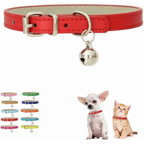 Pet Collar Bells, Small Puppy Collar Girl Small Dog Collar Bell Faux Leather PU Adjustable for XXS Xs Small Dogs Cats Animal Kitten Litter Tiny Girls Boys Male Female